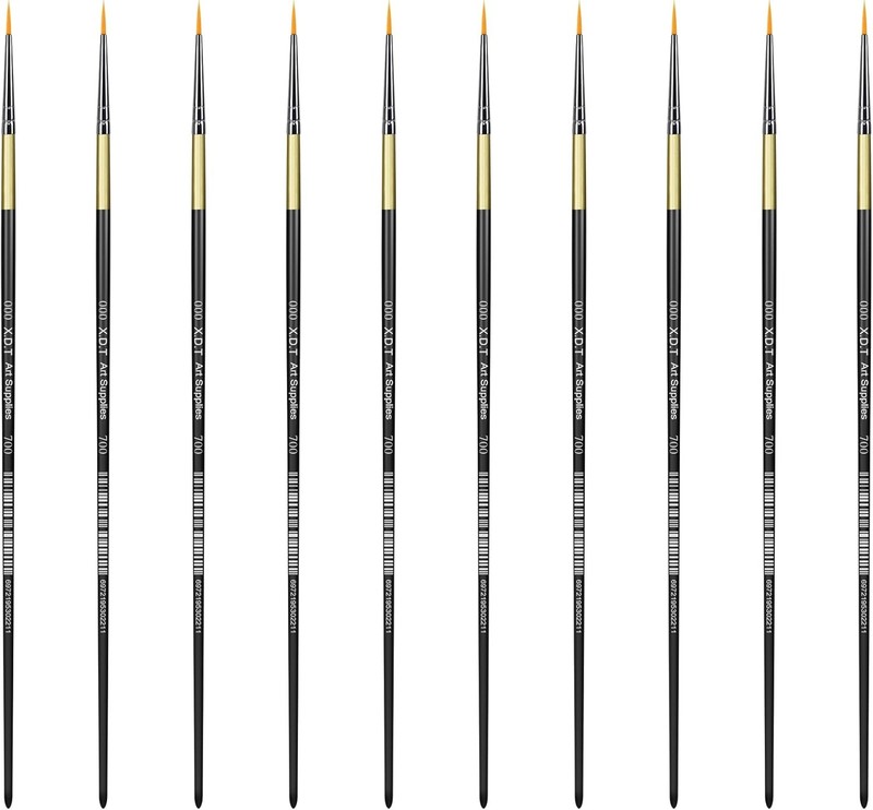 XDT#700 Miniature Detail Artist Paint Brush 10 Piece Set 10Pc Set, Black