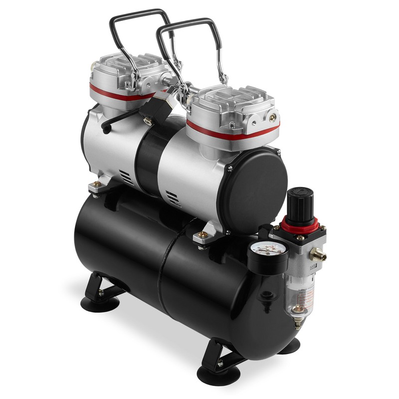 1/3 HP Dual Piston Airbrush Compressor with Tank, Gauge
