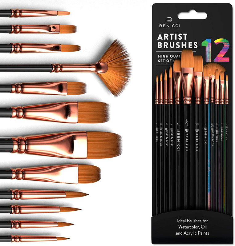 Set De Brochas De Pintura Profesional 12 Unidades Kit De Pinceles Niños Ninos