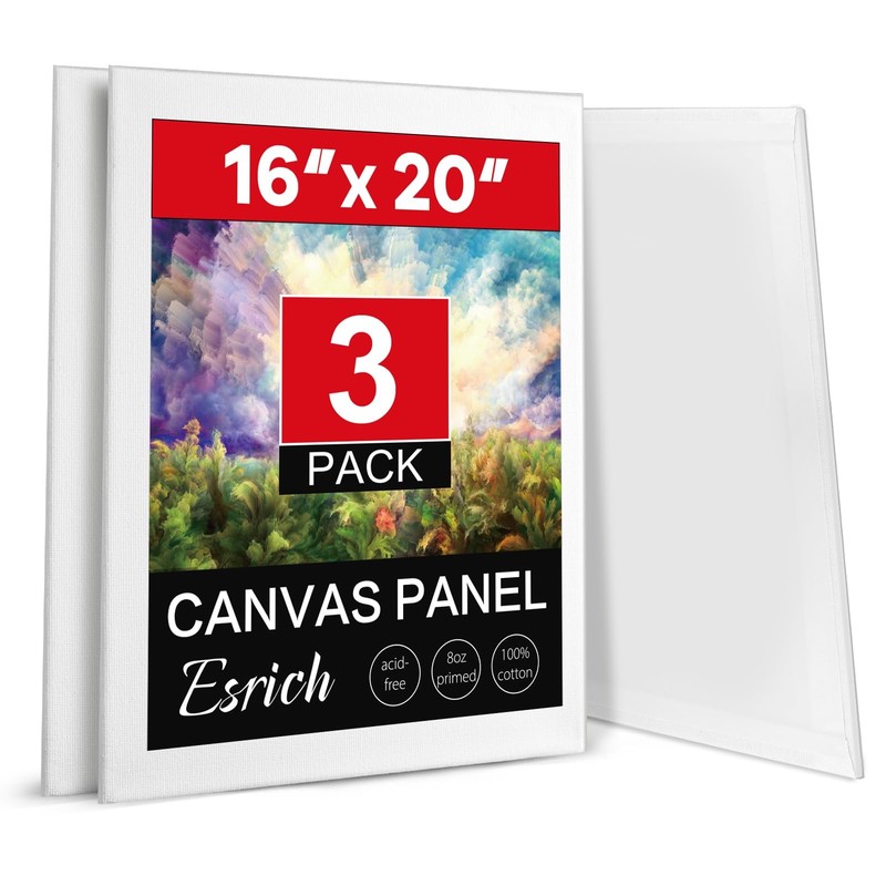ESRICH Canvases for Painting 16×20 Inch, 3 Pack Canvas Boards for Painting
