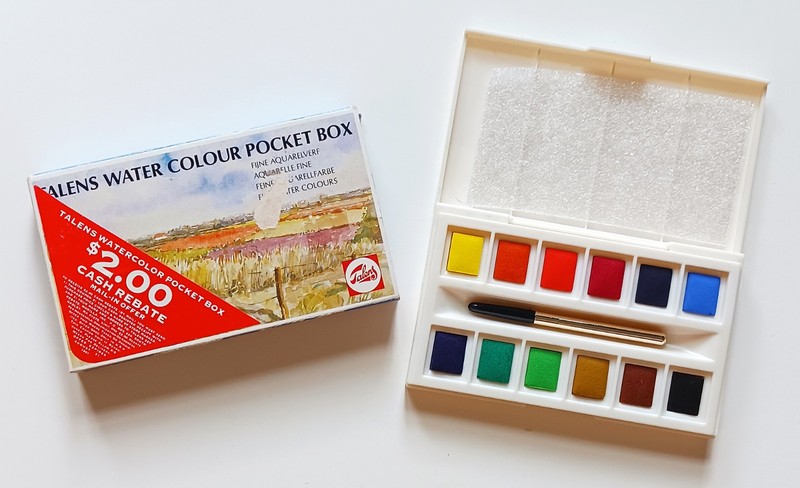 NIB Talens WATER COLOUR POCKET BOX 12 Colors 19HP 7612 Compact Paintbox w/Brush