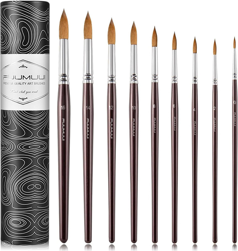 Sable Watercolor Brushes 9Pcs Professional Superior Kolinsky Watercolor Paint