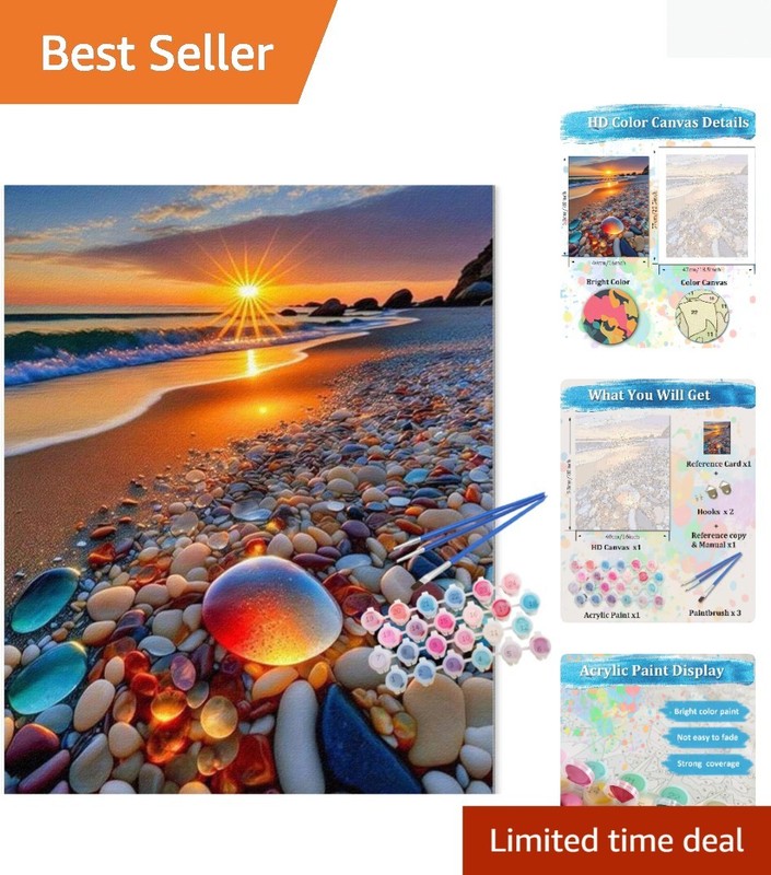 Create Stunning Art Easily: Sunset Beach Paint by Numbers Kit – 16×20 Inch