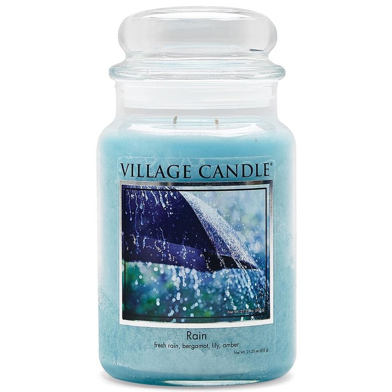 Village Candle Rain Large Glass Apothecary Jar Scented 21.25 oz., Blue