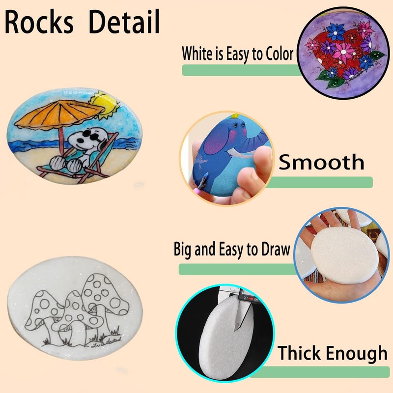 12 PCS White Rocks Painting 34 Inch Smooth Oval DIY Crafts Art Supplies gallery