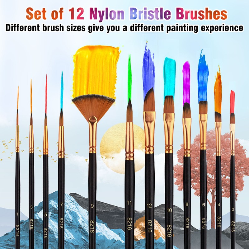 Polished Birch Wood Handle Paint Brush Set 12Pcs for Comfortable Grip Painting gallery