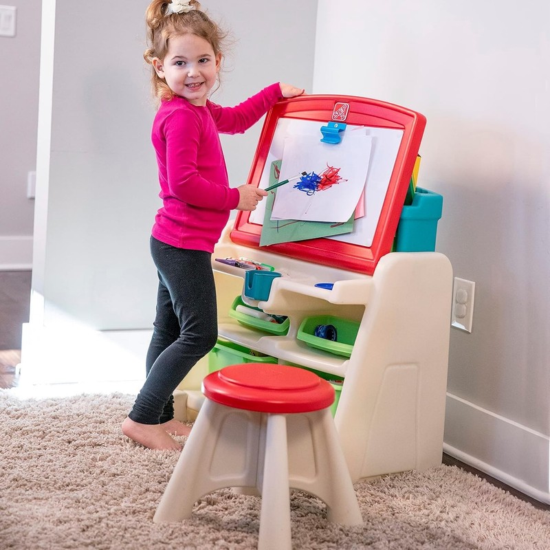 Flip & Doodle Easel Desk With Stool, Kids 2 in 1 Activity Table, Art Board, M... gallery