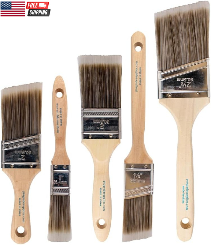Paint Brushes, 5-Piece Paint Brush Set, Flat & Angle Brushes for Walls, Trim, Ca gallery