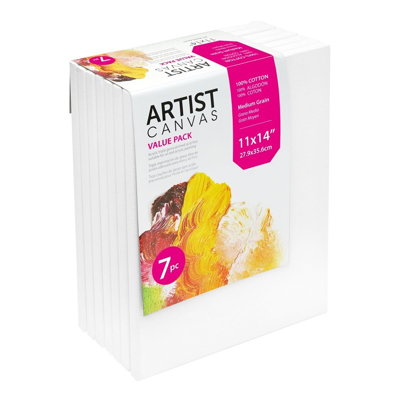 Studio Stretched Canvas, 11″X14″, 7 Pack, 100% Cotton Acid Free, White