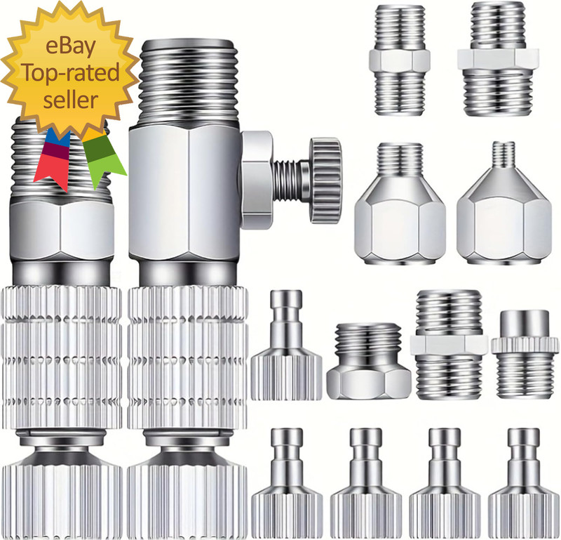 16 Pcs Airbrush Adapter Set 1/8 and 1/4 Inch Male/Female Connectors