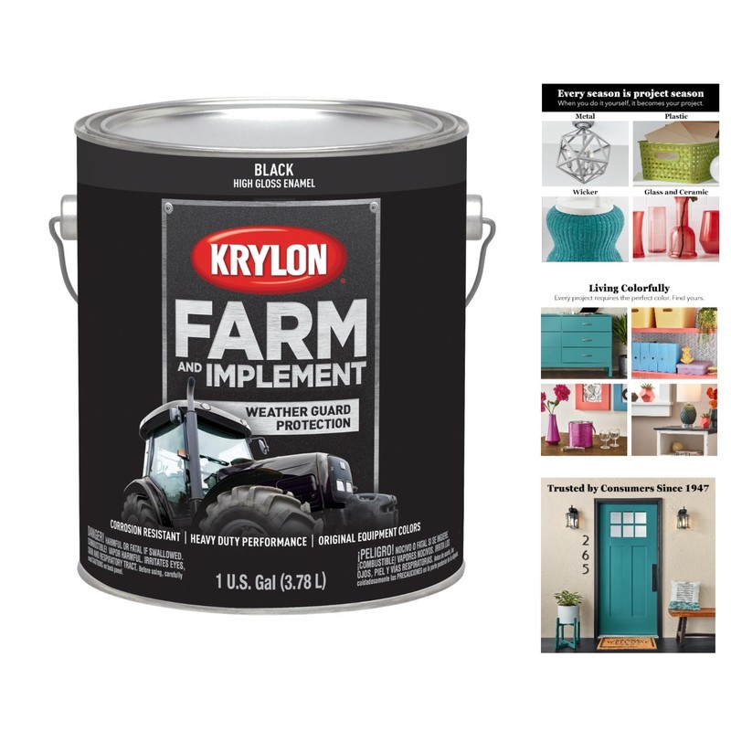 Krylon Farm & Implement High Gloss Black Paint - 1 Gallon, Brushed Finish
