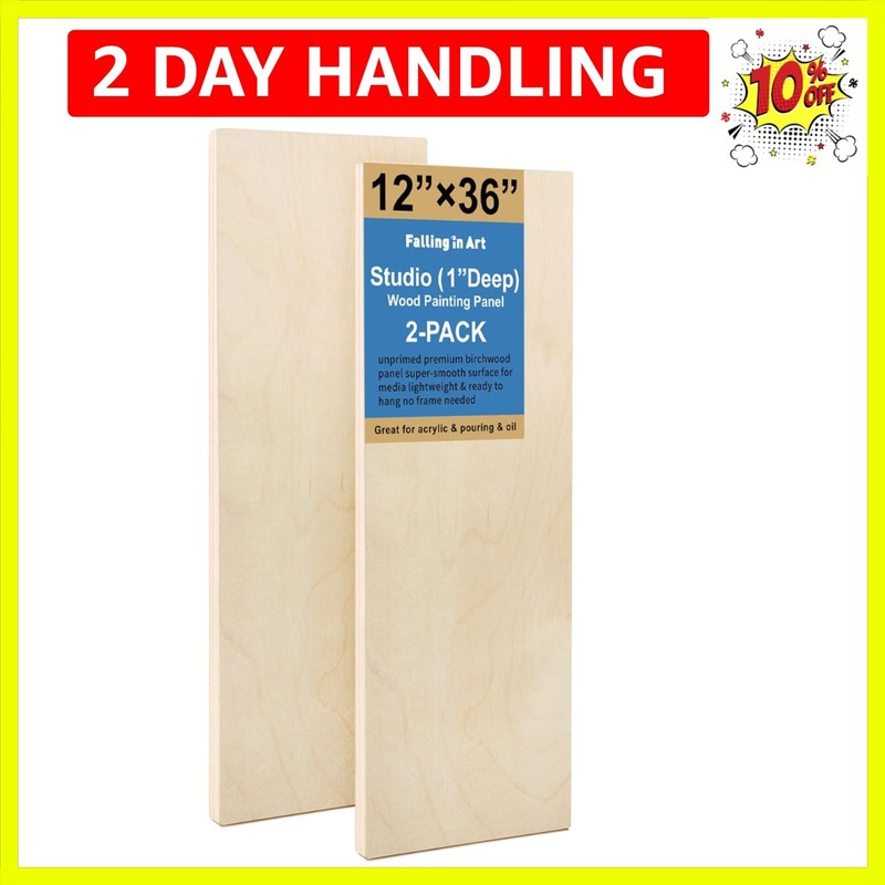 Unfinished Birch Wood Panels Kit for Painting, Wooden Canvas 2 Pack of 12×36’…