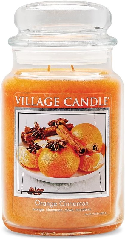 Village Candle Orange Cinnamon Large Glass Apothecary Jar 21.25oz,