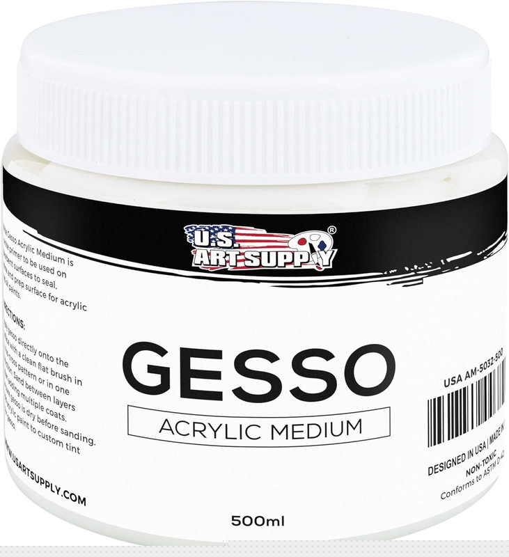 U.S. Art Supply White Gesso Primer – 16.9oz (500ml) for Oil & Acrylic Paint – Su