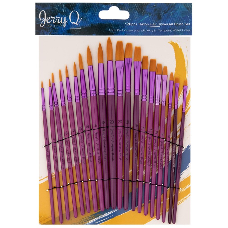20 pcs Golden Taklon Universal Brush Set for Watercolor, Acrylic, Oil, Temper…