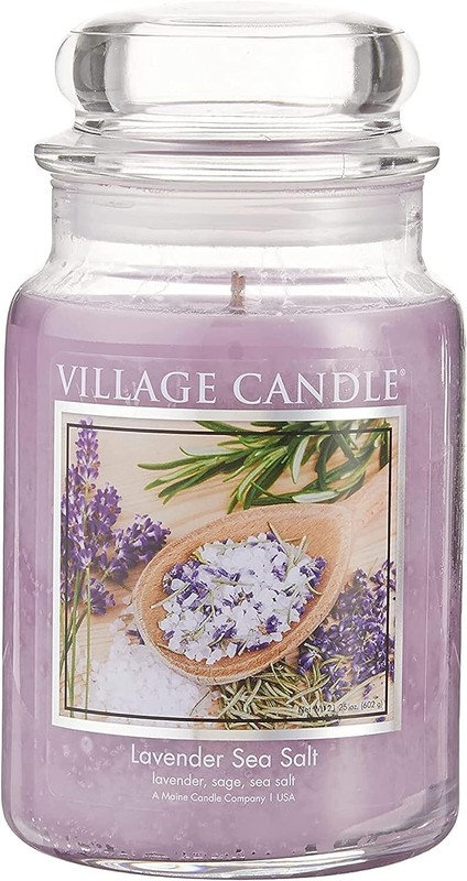 Village Candle Lavender Sea Salt Large Glass Apothecary Jar Jar, Purple