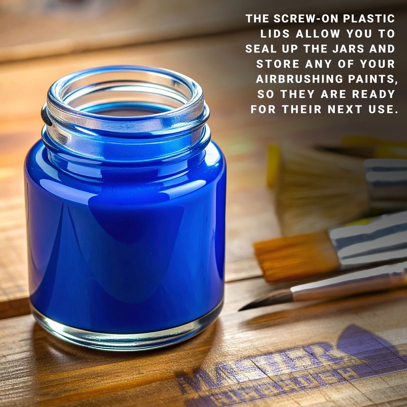 10pk Airbrush 3/4oz Glass Jar Bottles with Plastic Lids, Store Paint Siphon Feed gallery