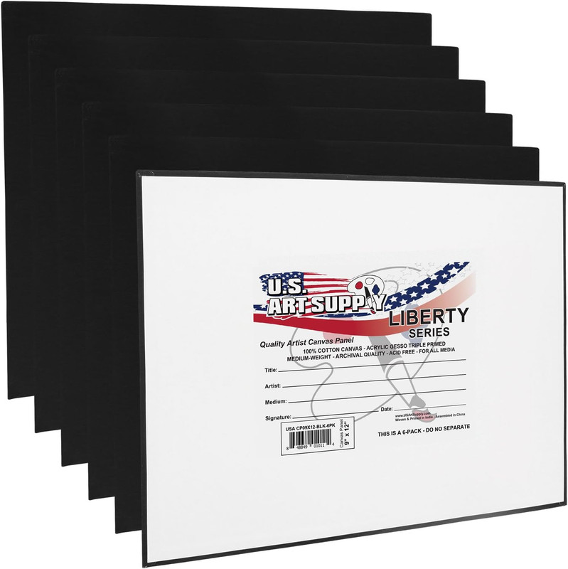 9 X 12 Inch Black Art Canvas Board Panels 6 Pack - 8 Ounce Heavyweight Cotton Ac gallery