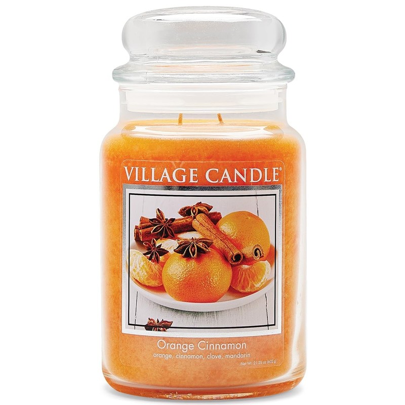 Village Candle Orange Cinnamon Large Glass Apothecary Jar 21.25oz,