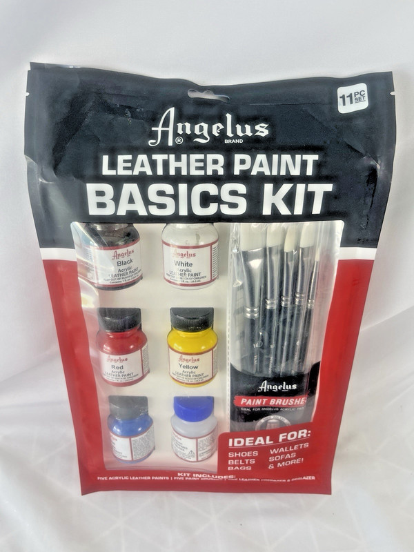 Angelus Leather Paint Basics Kit with Deglazer and Paint Brush Set New/Box!!