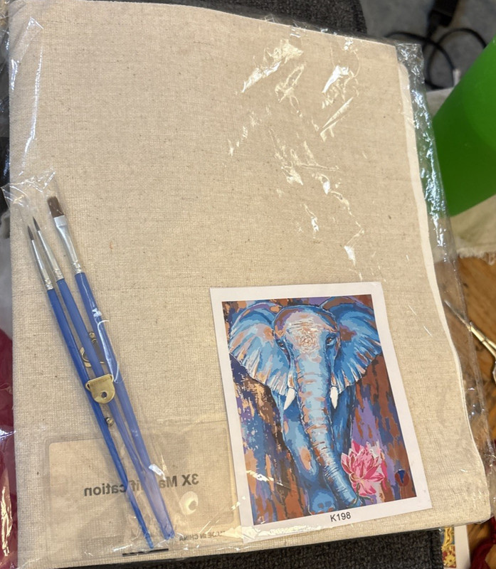 Rare TONZOM Paint by Numbers Acrylic Paints Blue Elephant kit K198 gallery