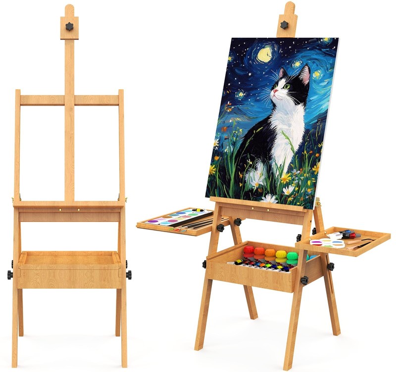 Large Beech Wood H-Frame Easel, Painting Easel for Adults with Storage Box an...