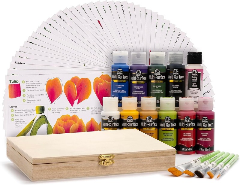 One Stroke a to Z of Floral Painting Kit, Including 10 Multi-Surface Paints, 5 B
