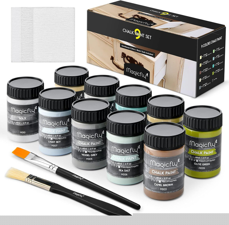 15 Pcs Chalk Furniture Paint Set, 9 Colors Ultra Matte Finish Acrylic Craft Pain