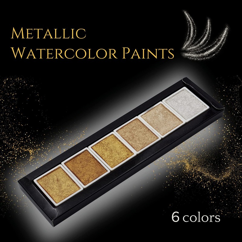 Golden Artistry: 6 Metallic Watercolor Paints 1 Count (Pack of 1), Gold gallery