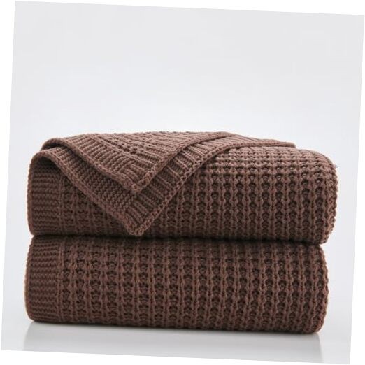 Brown Throw Blanket for Couch, Soft Chunky Cable Knit 50″X60″ Brioche-brown