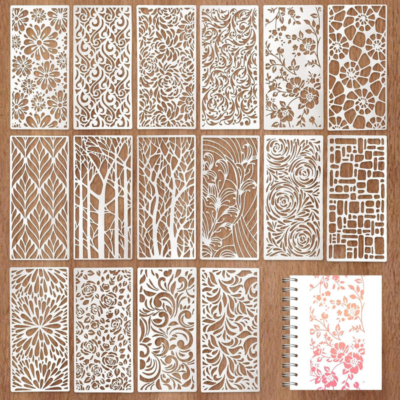 16 Pcs Stencils for Crafts Reusable Stencils for Painting Texture Stencils Ba... gallery