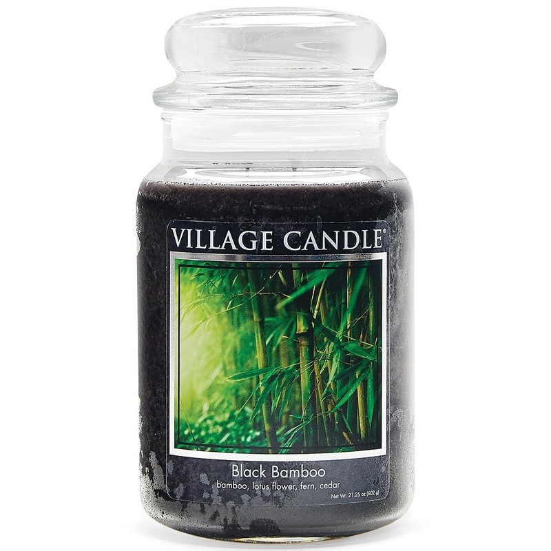 Village Candle Black Bamboo Large Glass Apothecary Jar, 21.25oz,