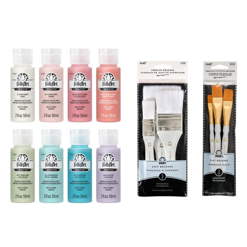 Mindful Matte Acrylic Craft Paint Kit, Peaceful Colors, 14 Piece Set with 8 P…