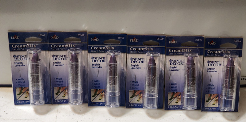 Lot of 6 Vintage Plaid CreamStix Oil-based Wax Stencil Crayon ENGLISH LAVENDER