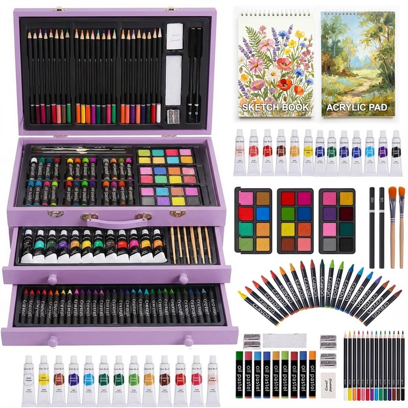 175 Piece Deluxe Art Set with 2 Drawing Pads, 1 Count (Pack of 1), Purple