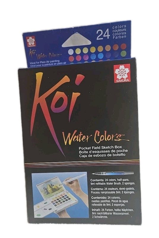 Sakura Koi Water Colors Pocket Field Sketch Box 24 Colors Half Pans, Brushes NEW
