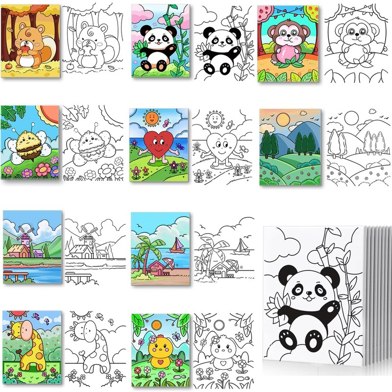 10Pcs Paint and Sip kits for Boys Girls Kids,Pre Drawn Canvas for Kids,Cute P…