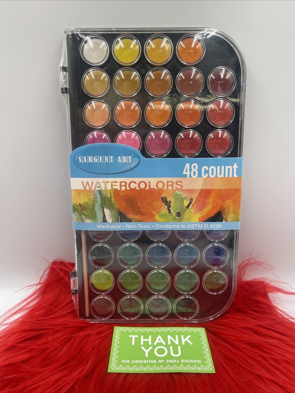 Sargent Art 48 Count Watercolor Paint Set Washable Non Toxic + Brush New
