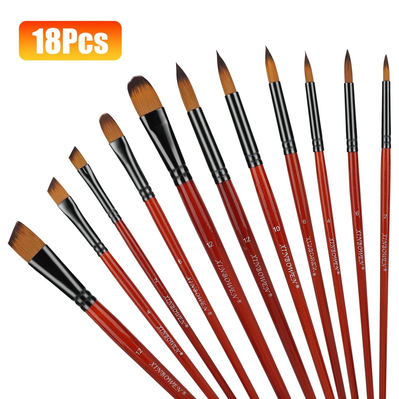 18PCS Paint Brushes Set Detail Painting for Watercolour Oil Art Acrylic Gouaches