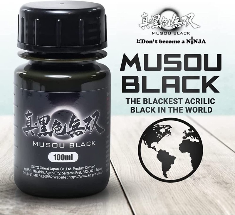 Musou Black Acrylic Paint 100ml - Made in Japan - Blackest Black in the World gallery