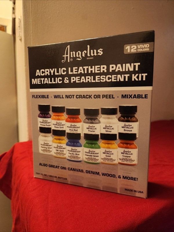 Angelus Acrylic Leather Paint Kit Metallic & Pearlescent 12 Pack Set