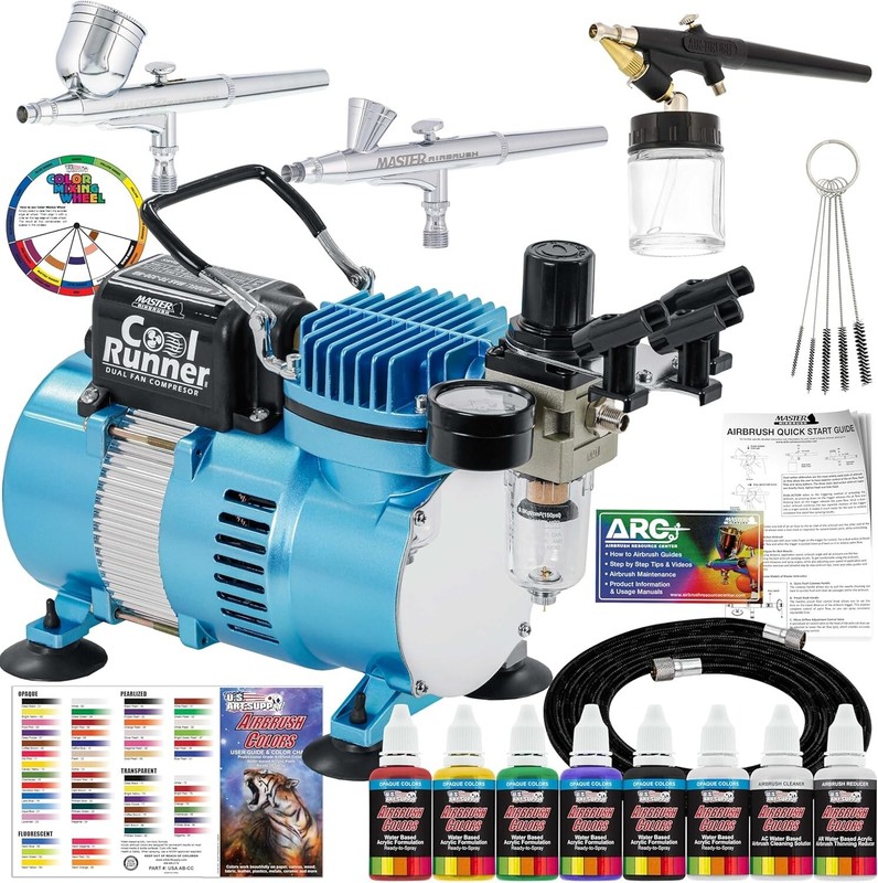 Air Compressor Airbrush Kit 3 Airbrushes Acrylic Paint Artist Set for Airbrus... gallery