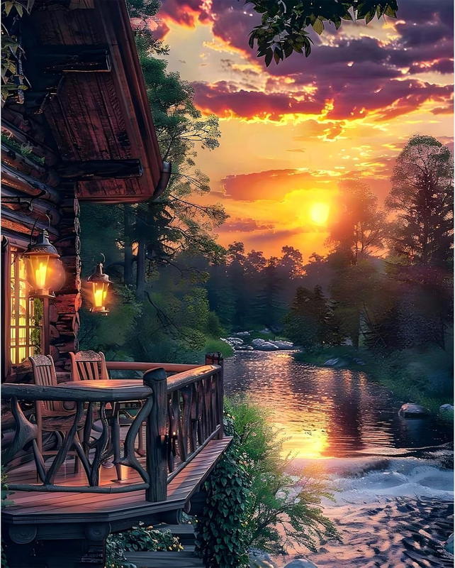 Paint by Numbers Kit for Adults - Sunset Cabin Adult Paint by Number Kits