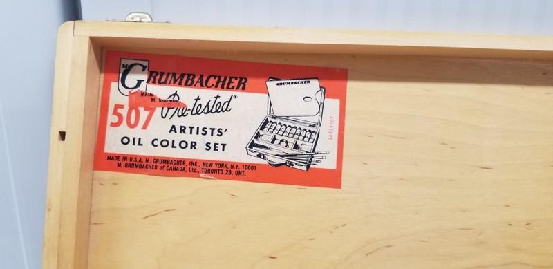 Vintage 1950s Grumbacher Artist Wood Case Supplies Box 13" x 10" x 3" Shelf G4 gallery