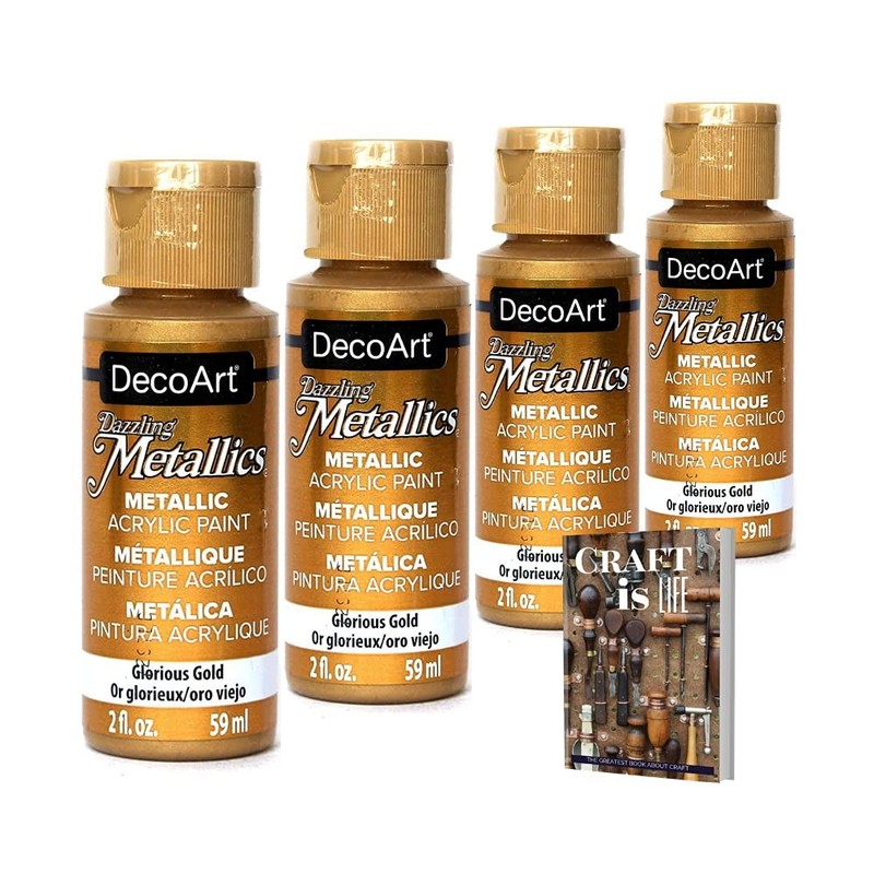 DecoArt Dazzling Metallics – 2 Ounce 4 Pack Glorious Gold Acrylic Paint Set G…