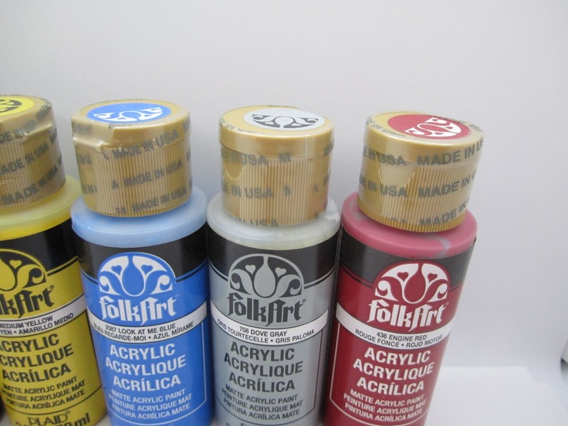 Lot of 5 New Sealed Folkart Acrylic Yellow/Black/Gray/Red/Blue Paint gallery