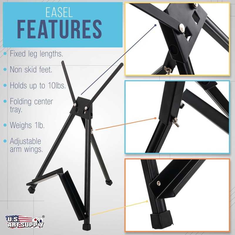 15" to 21" Black Aluminum Tabletop Display Easel with Arms, Artist Tripod Stand gallery