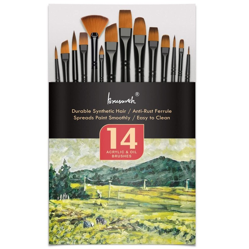 14Pcs Professional Artist Nylon Paint Brushes Set for Oil Watercolor Art gallery