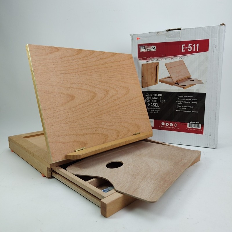 Solid Solana Artist Wood Desk Table Easel Box, Storage Drawer, Art Paint Canvas