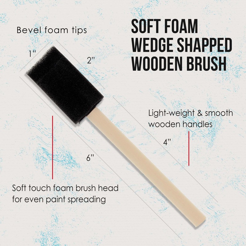 50 Pack - 1" Foam Sponge Paint Brush Set Wood Handle Craft Touch Up Stain gallery